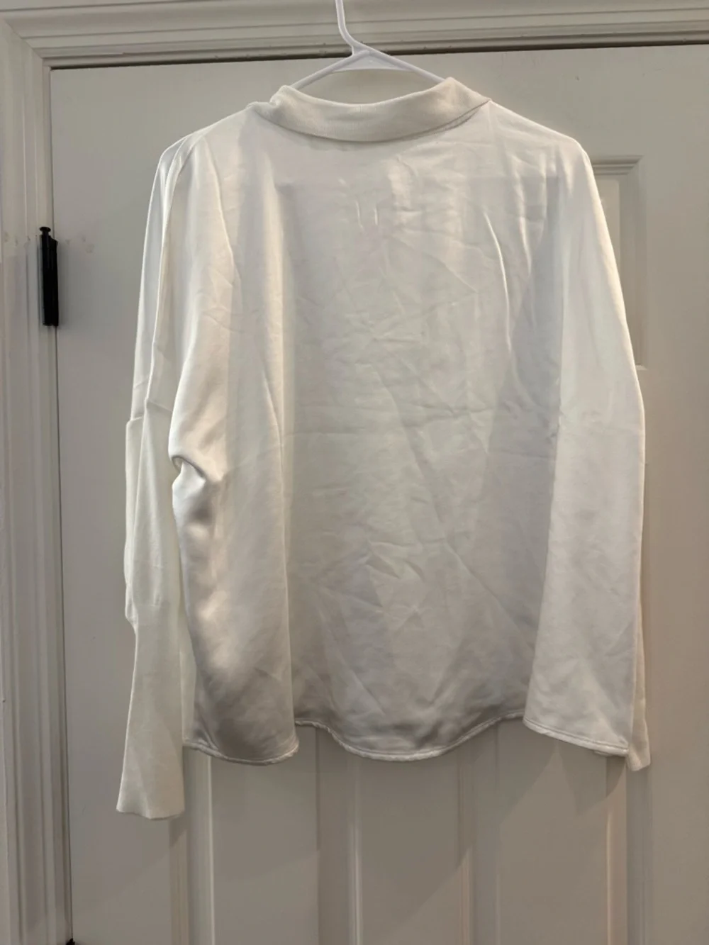 NWT MELISSA NEPTON Tina Mixed Media Top Long Sleeve Collared Blouse White Large - Picture 6 of 11